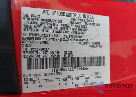 2002 Ford Thunderbird from USA, damaged, VIN 1FAHP60A22Y114456